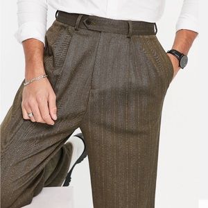 ASOS design high waisted wide leg pants in brown stripe
